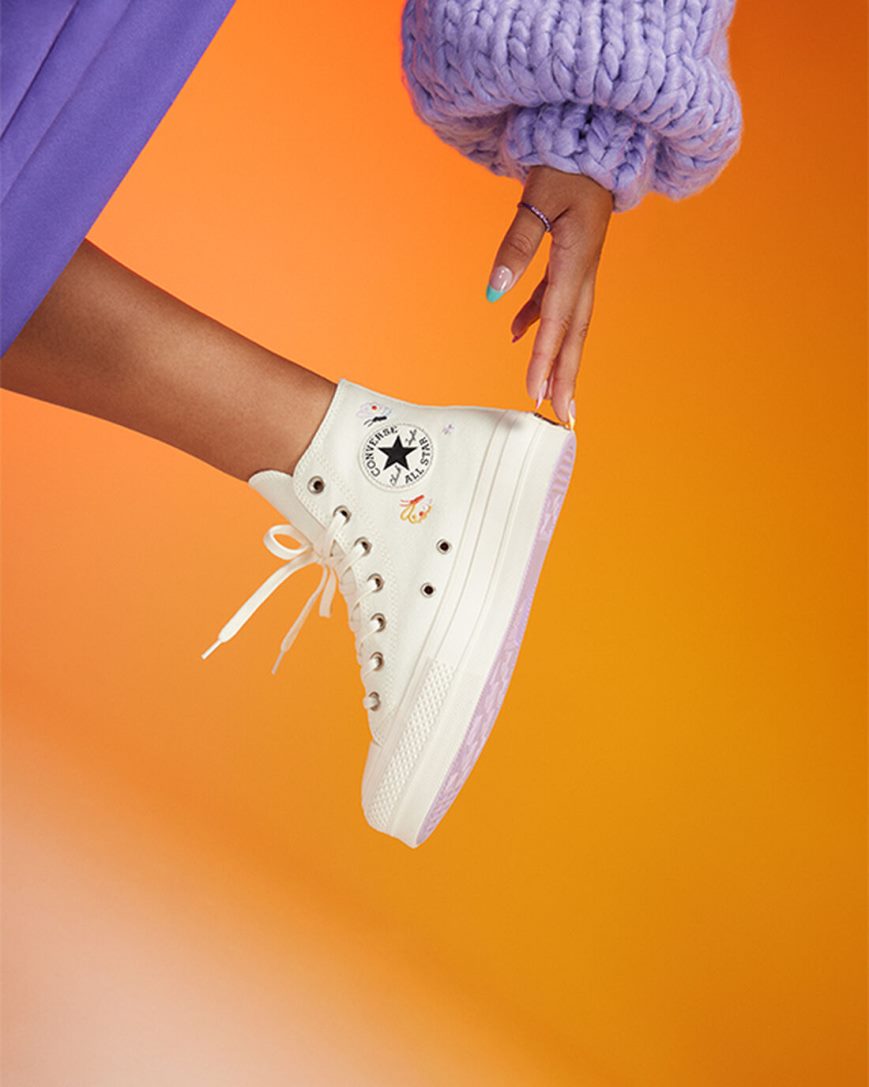 Women's Converse Chuck Taylor All Star Lift Butterfly Wings High Top Platform Shoes Beige / Pink | AU 10486C